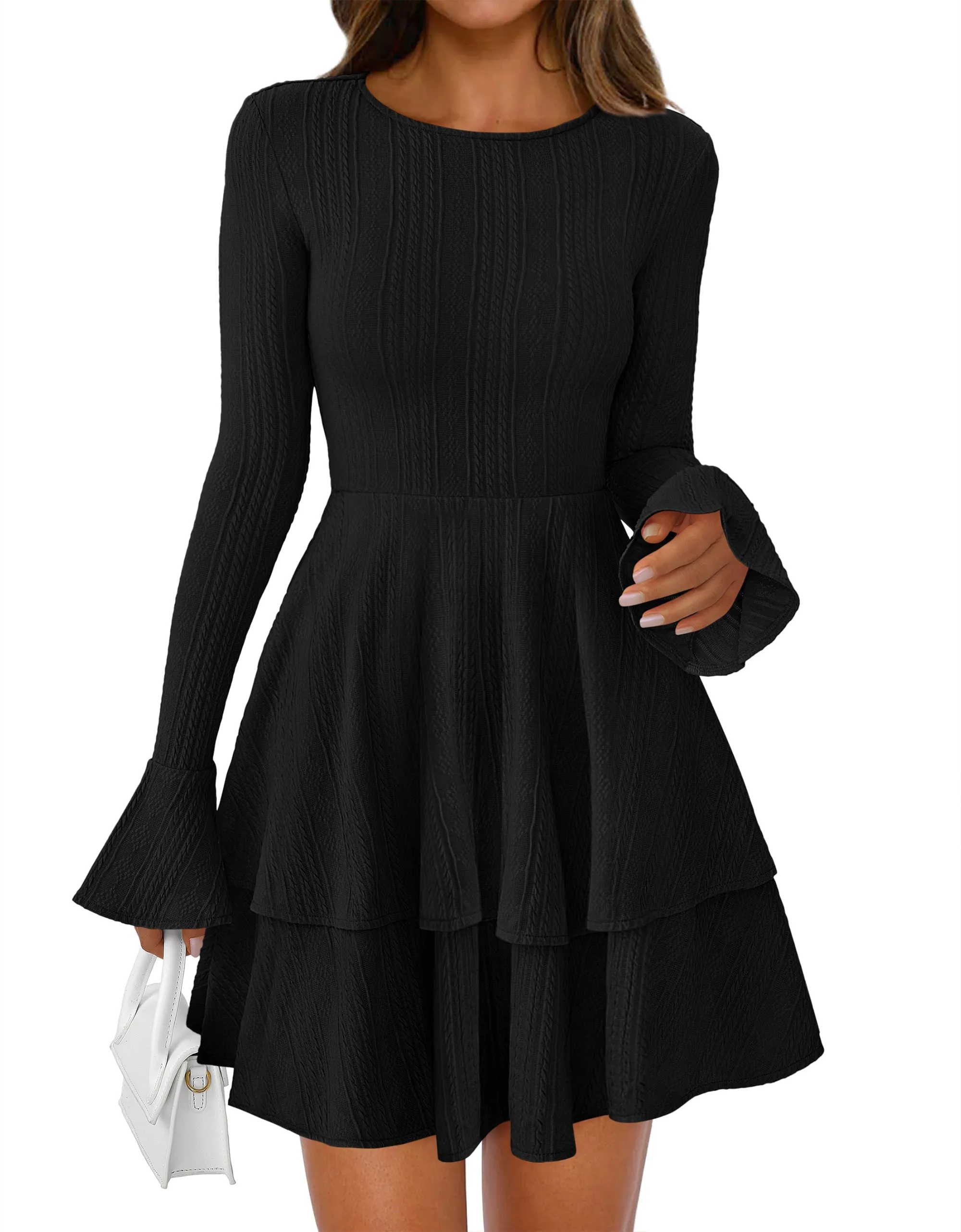 PRETTYGARDEN Womens Spring Fashion Long Bell Sleeve Mini Sweater Dress Casual Crewneck A Line Knit Short Cocktail Dresses sold by PrettyGarden