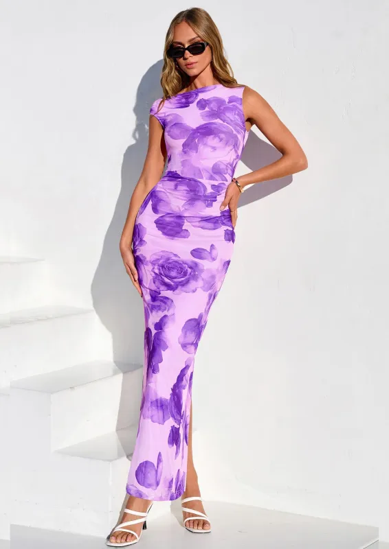 PRETTYGARDEN Women Summer One Shoulder Sleeveless Floral Maxi Dress Bodycon Ruched Mesh Formal Cocktail Wedding Guest Dresses made by PrettyGarden