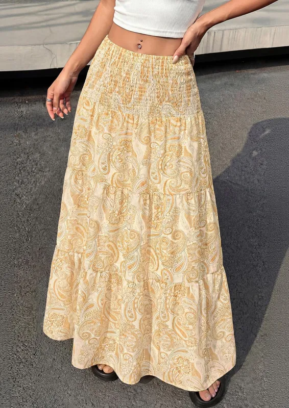 PRETTYGARDEN Floral Summer Boho Maxi Skirts for Women Smocked Elastic Waist Pleated Tiered Vacation Flowy Long Skirt made by PrettyGarden