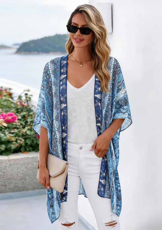 PRETTYGARDEN Summer Kimonos for Women Boho Floral Short Sleeve Kimono Cardigans Swimsuit Beach Cover Ups for Women Swimwear made by PrettyGarden
