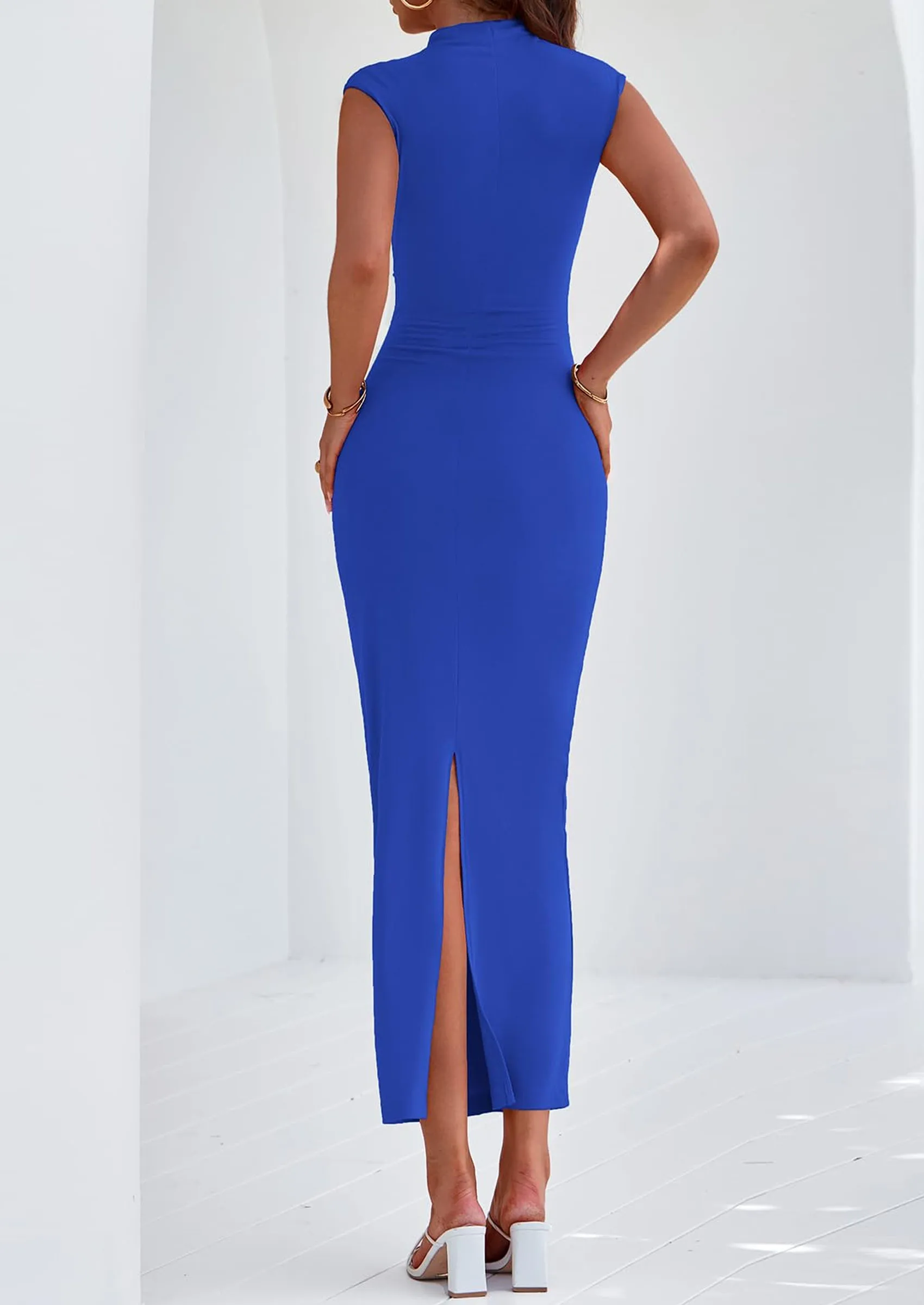 PRETTYGARDEN Women's Summer Maxi Dress Ruched Bodycon Sleeveless Formal Wedding Guest Elegant Cocktail Party Slit Dresses sold by PrettyGarden product image thumbnail 2