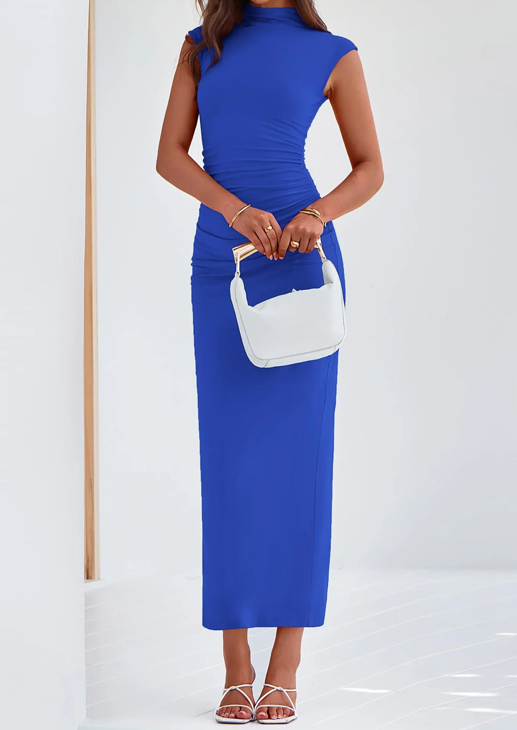 PRETTYGARDEN Women's Summer Maxi Dress Ruched Bodycon Sleeveless Formal Wedding Guest Elegant Cocktail Party Slit Dresses sold by PrettyGarden product image thumbnail 4