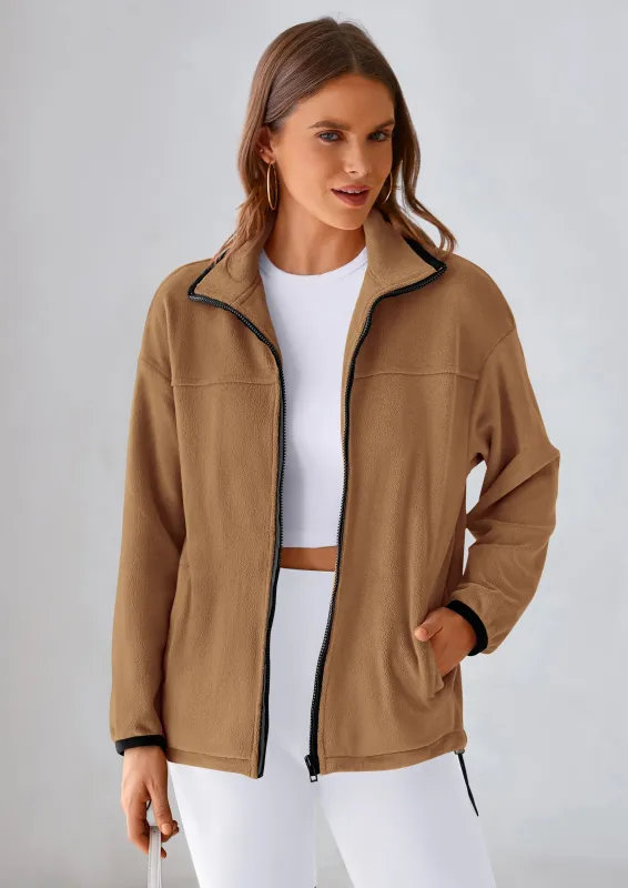 BTFBM Women's Fleece Jackets Fall Winter Clothes 2025 Stand Collar Outwear Jacket Zip Up Casual Fuzzy Coats Pockets made by PrettyGarden