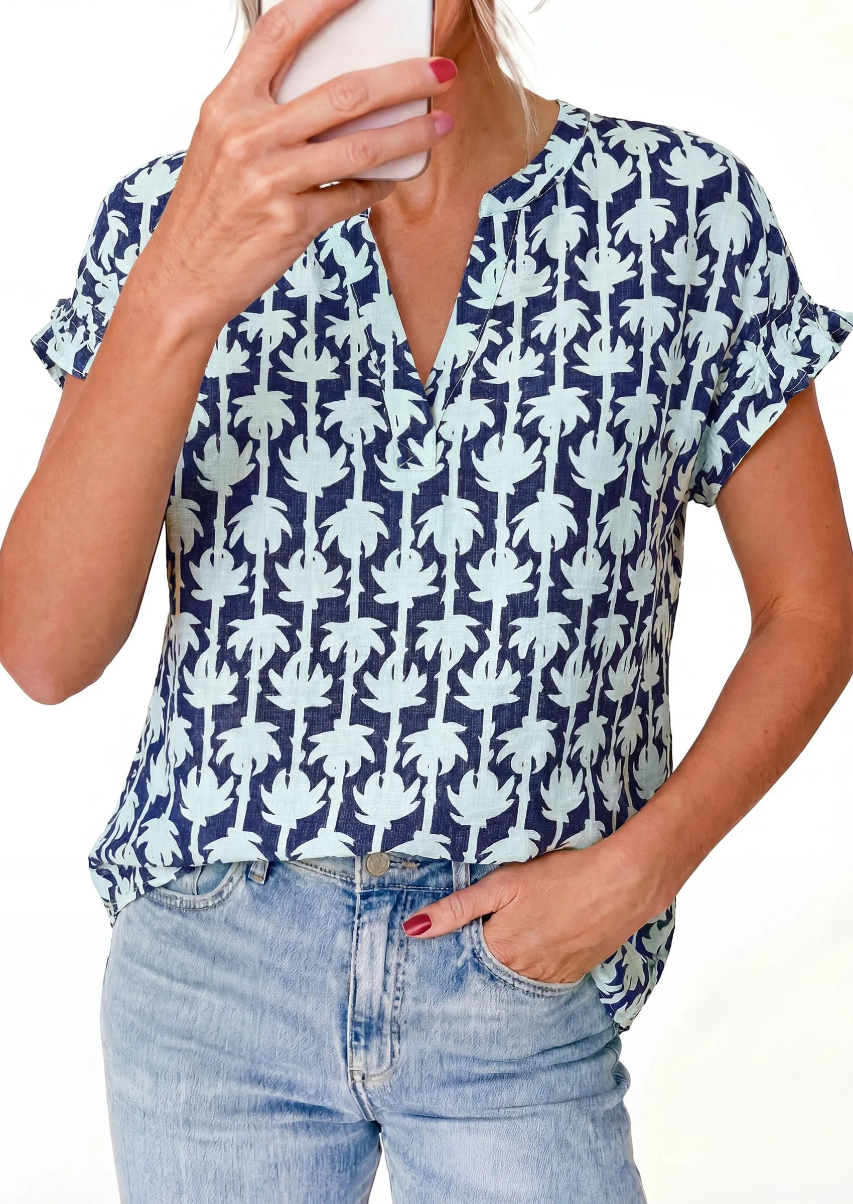 PRETTYGARDEN Womens Floral Print Short Sleeve Summer Tops Trendy V Neck Loose Boho Shirts Casual Work Blouses sold by PrettyGarden product image thumbnail 3