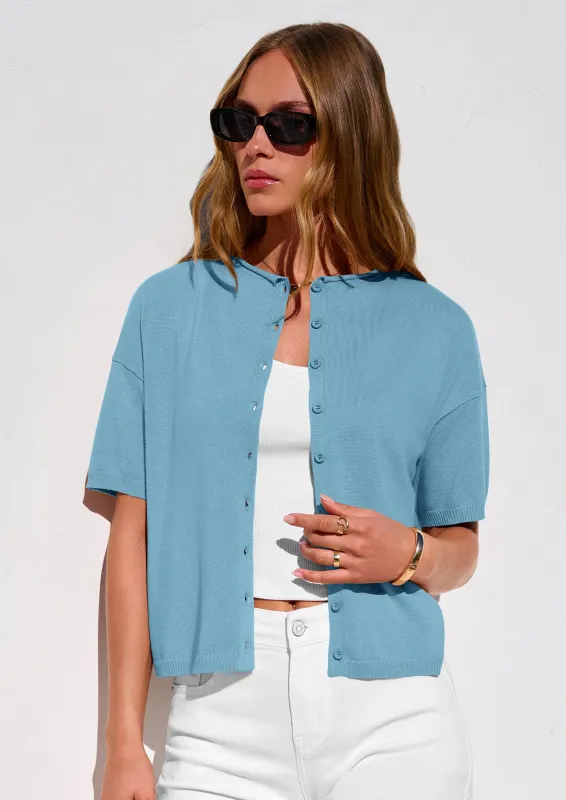 PRETTYGARDEN Women Spring Short Sleeve Cardigan Sweaters Button Down Knit Shirt Blouse Dressy Casual Tops Summer Outfits made by PrettyGarden