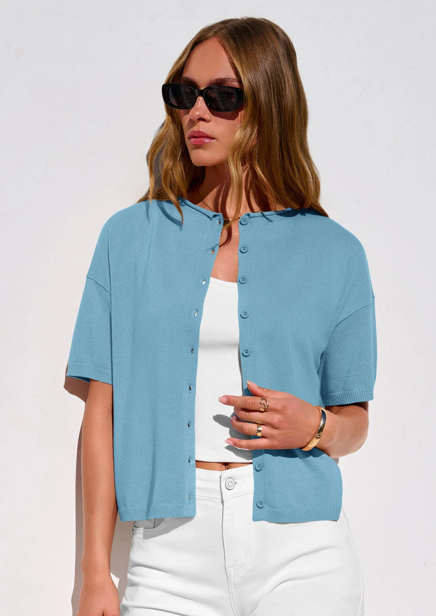 PRETTYGARDEN Women Spring Short Sleeve Cardigan Sweaters Button Down Knit Shirt Blouse Dressy Casual Tops Summer Outfits sold by PrettyGarden