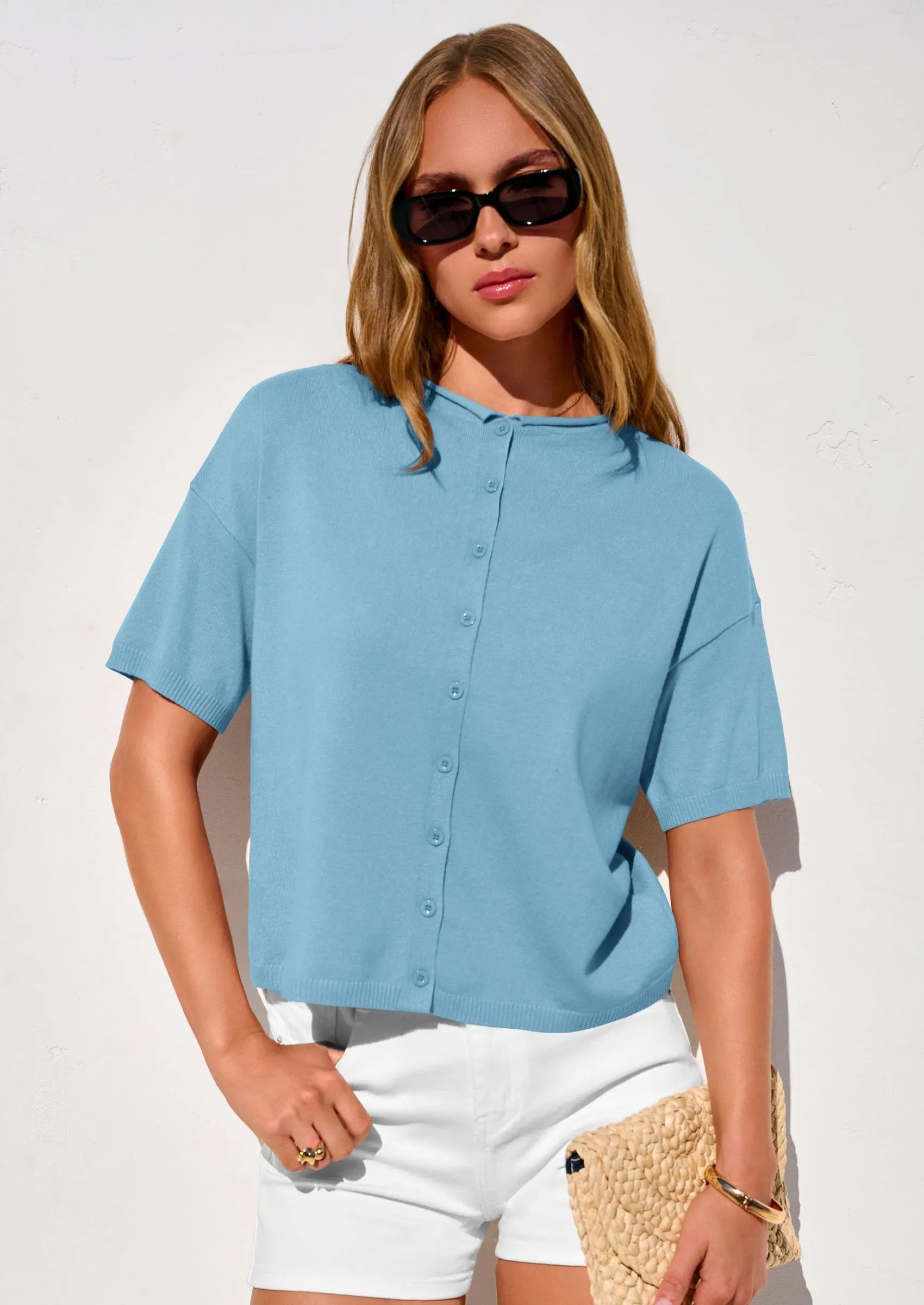 PRETTYGARDEN Women Spring Short Sleeve Cardigan Sweaters Button Down Knit Shirt Blouse Dressy Casual Tops Summer Outfits sold by PrettyGarden product image thumbnail 5