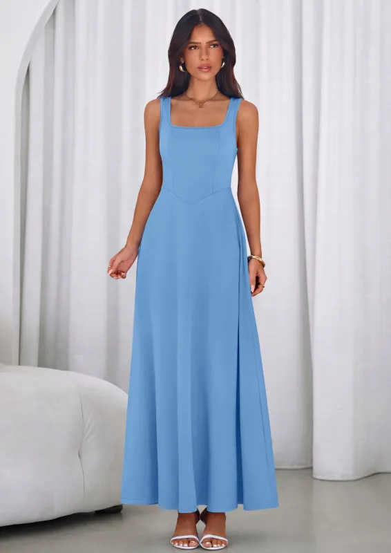 PRETTYGARDEN Womens Summer Dresses Sleeveless Elegant Square Neck Aline Swing Maxi Beach Wedding Guest Dress Pockets made by PrettyGarden