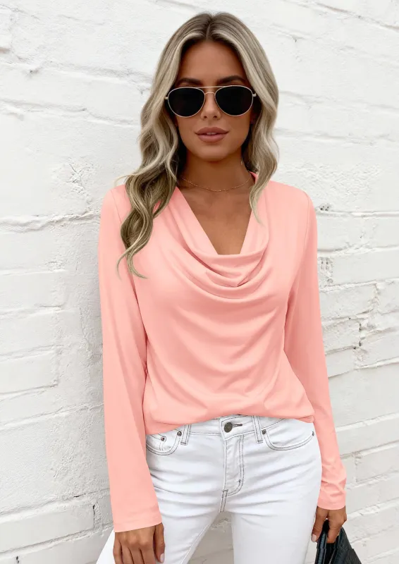 PRETTYGARDEN Womens Spring Tops Dressy Cowl Neck Long Sleeve Shirts Loose Business Casual Blouses Teacher Tunic Top made by PrettyGarden
