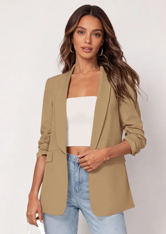 PRETTYGARDEN Women's Spring Blazers Business Casual Outfits Open Front Ruched 3/4 Sleeve Lightweight Work Suits Jackets made by PrettyGarden