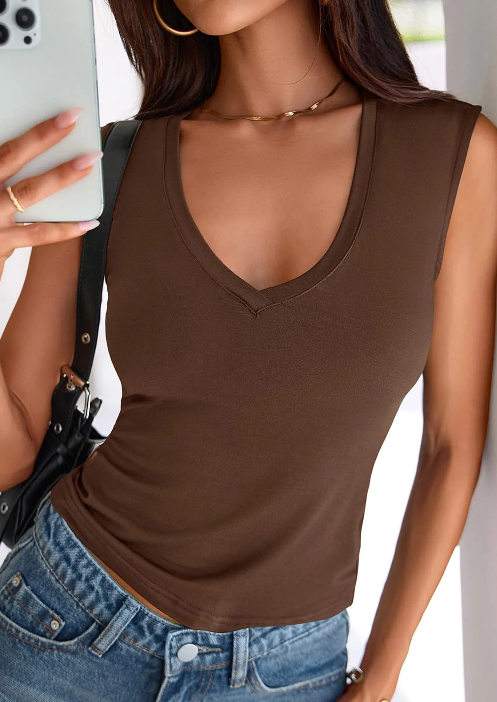 PRETTYGARDEN Womens T Shirts Spring Fashion V Neck Sleeveless Cute Going Out Tops Plain Fitted Tank Top Y2k Outfits sold by PrettyGarden product image thumbnail 4