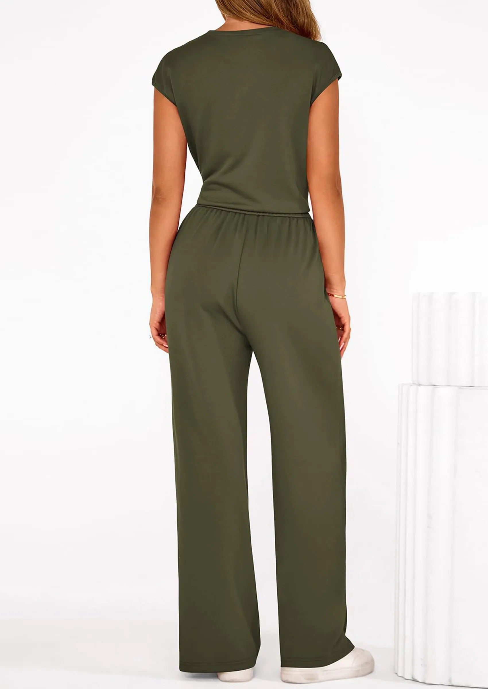 PRETTYGARDEN 2 Piece Matching Lounge Sets For Women Summer Short Sleeve Tie Front Crop Tops Casual Wide Leg Pants Tracksuit sold by PrettyGarden product image thumbnail 3