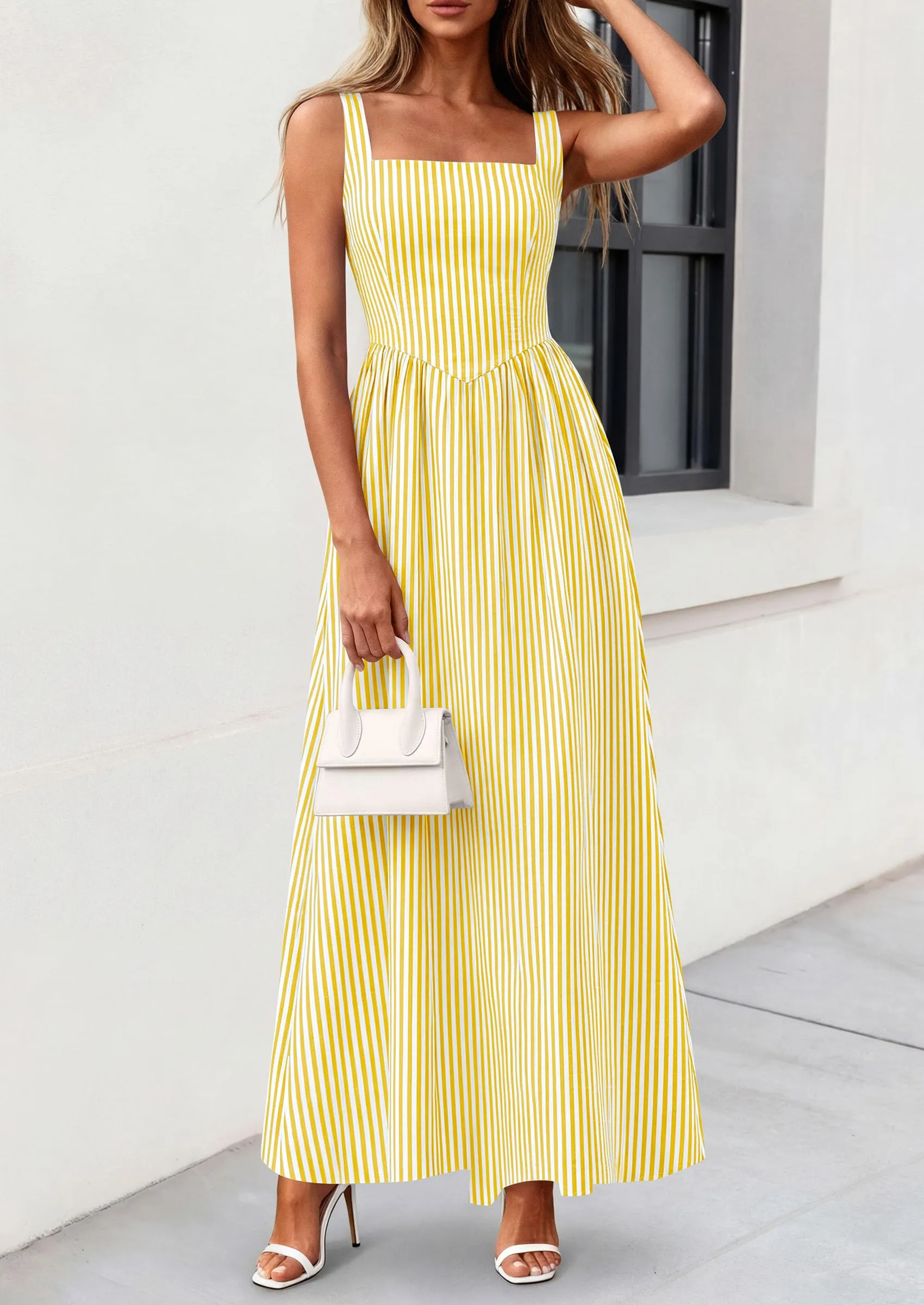 PRETTYGARDEN Women's Maxi Striped Dress Summer Sleeveless Square Neck Smocked A Line Long Flowy Spring Vacation Sundress sold by PrettyGarden product image thumbnail 4