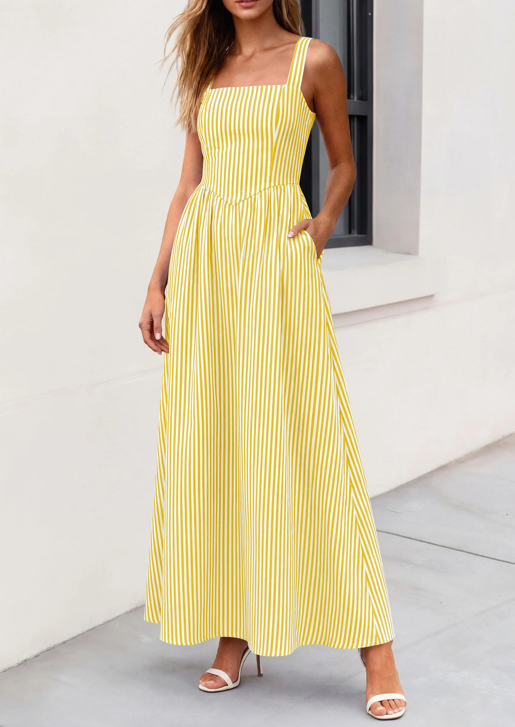 PRETTYGARDEN Women's Maxi Striped Dress Summer Sleeveless Square Neck Smocked A Line Long Flowy Spring Vacation Sundress sold by PrettyGarden product image thumbnail 5