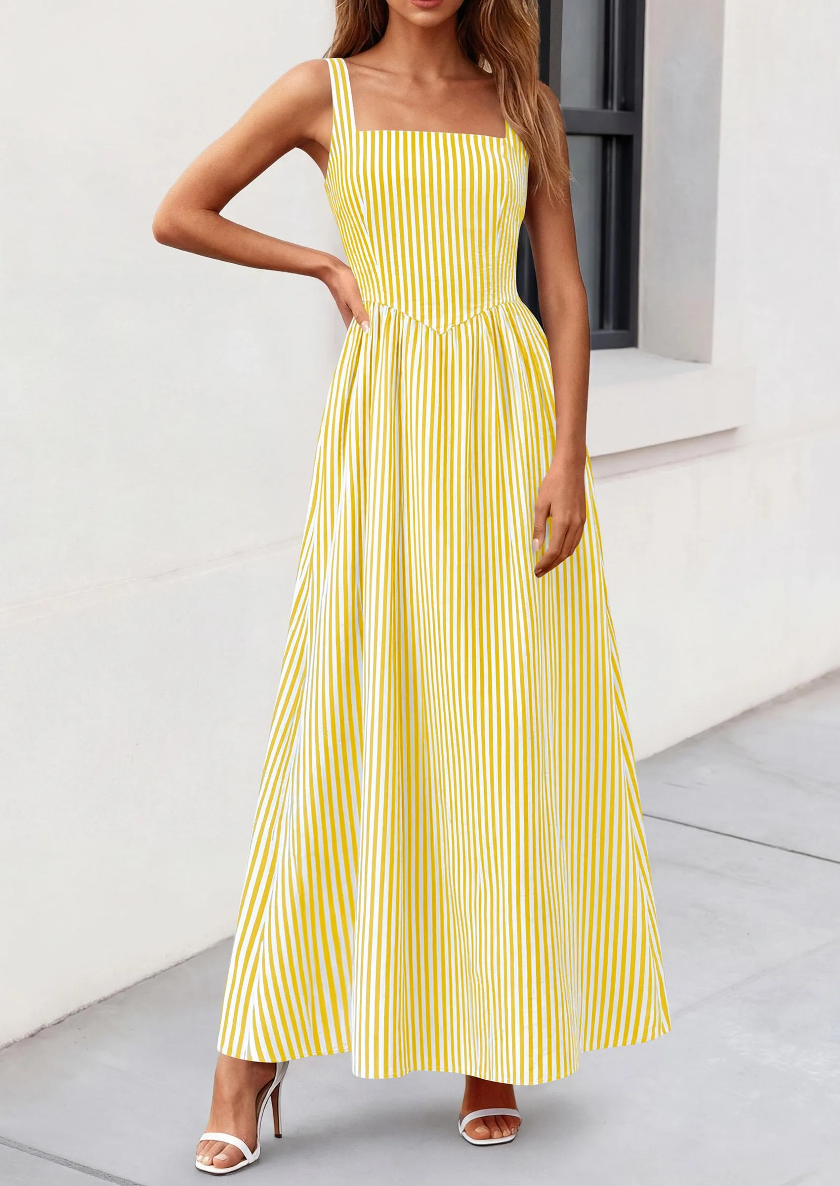 PRETTYGARDEN Women's Maxi Striped Dress Summer Sleeveless Square Neck Smocked A Line Long Flowy Spring Vacation Sundress sold by PrettyGarden product image thumbnail 3
