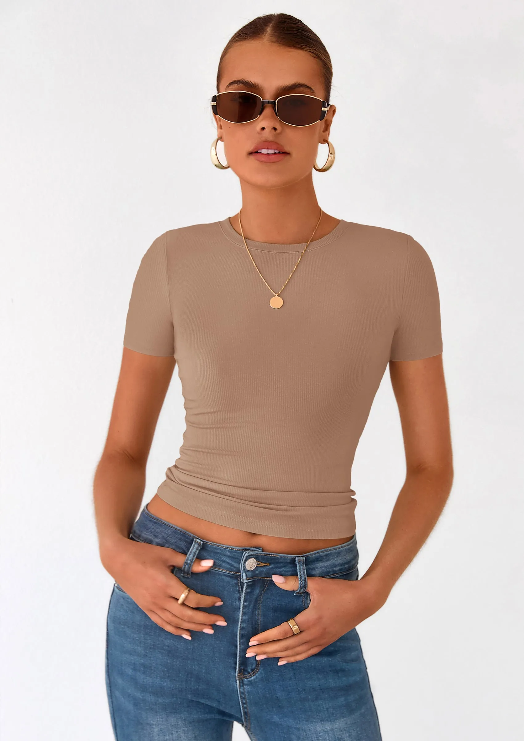 PRETTYGARDEN Women Summer Crew Neck Short Sleeve Tops Ribbed Knit Slim Fit Fashion Basic Tee Shirts Casual Going Out Top sold by PrettyGarden product image thumbnail 2