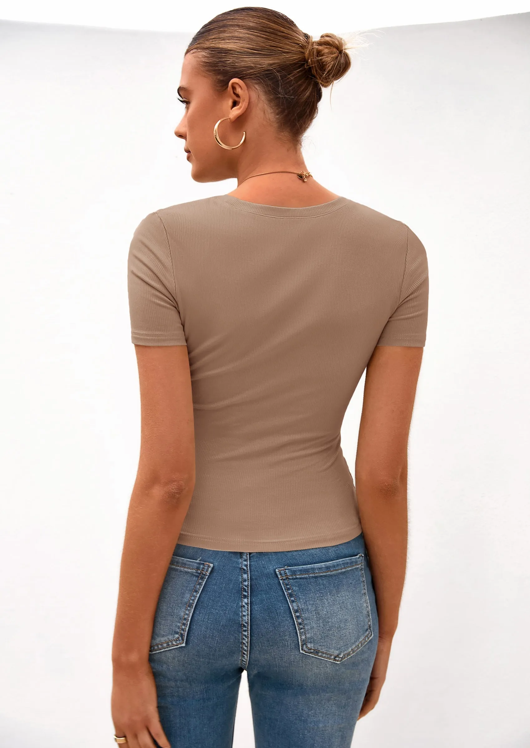PRETTYGARDEN Women Summer Crew Neck Short Sleeve Tops Ribbed Knit Slim Fit Fashion Basic Tee Shirts Casual Going Out Top sold by PrettyGarden product image thumbnail 3