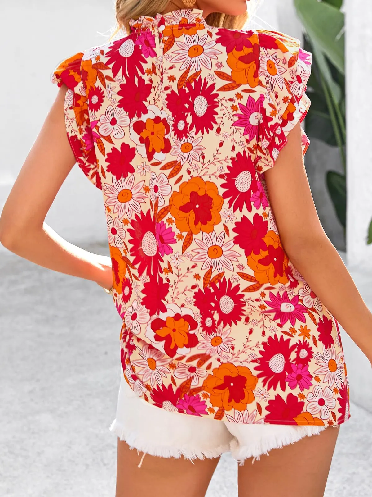 PRETTYGARDEN Women's Ruffle Short Sleeve Summer Tops Trendy Floral Trim Neck Casual Dressy Chiffon Boho Blouses Shirts sold by PrettyGarden product image thumbnail 2