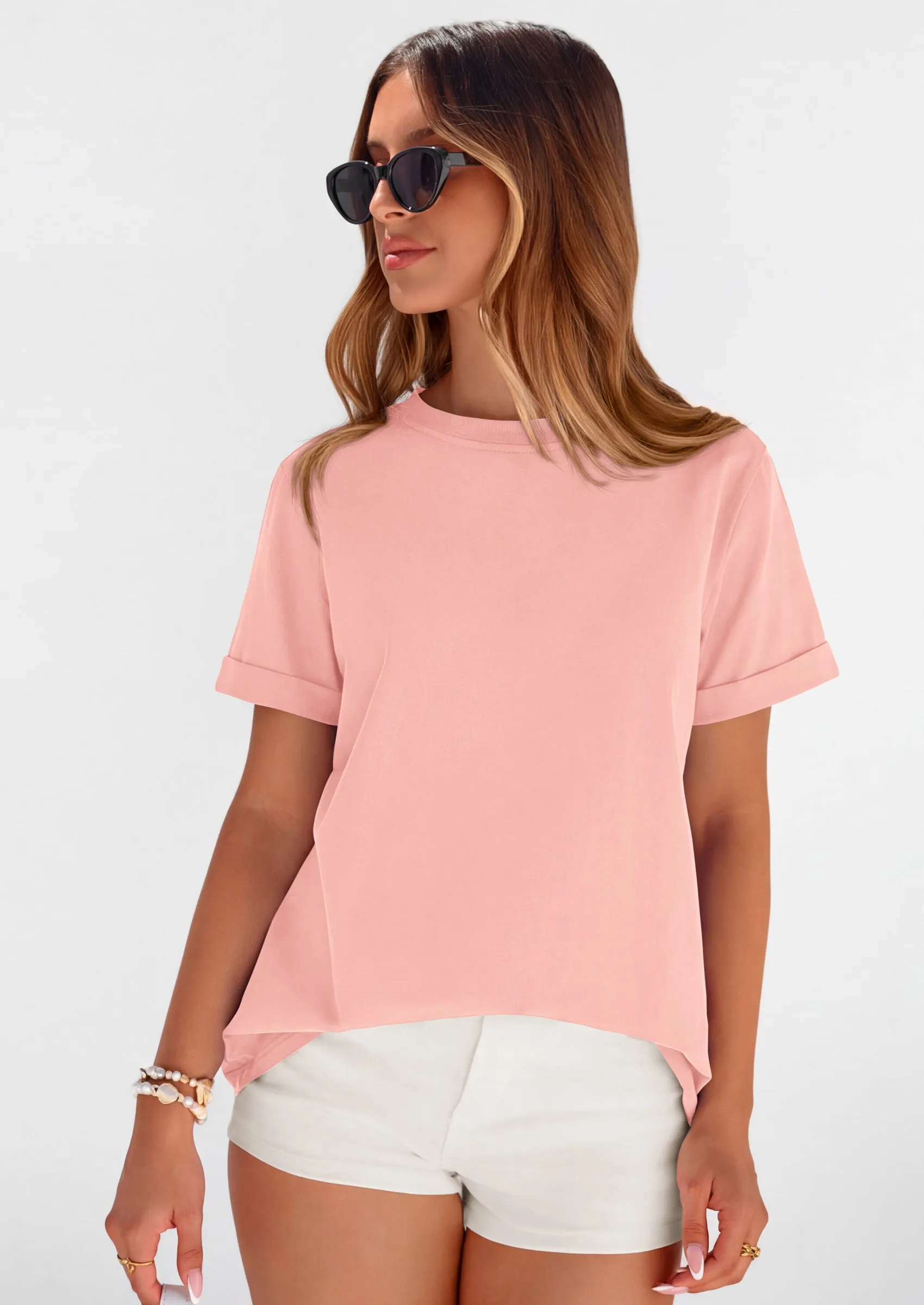PRETTYGARDEN Womens Summer Tops Spring Casual Rolled Short Sleeve Basic Tees Crew Neck Work Shirts Fashion Clothing sold by PrettyGarden product image thumbnail 5