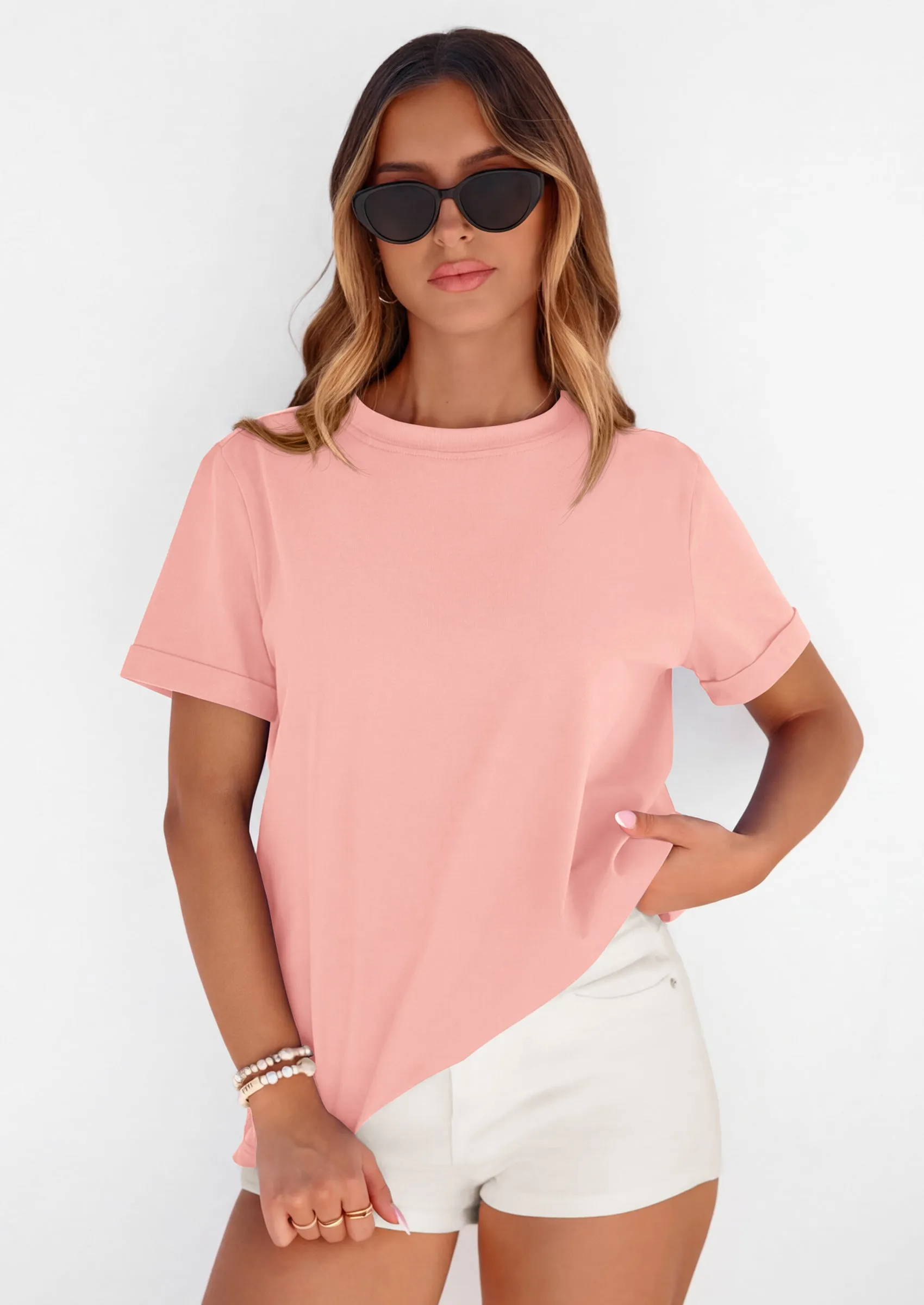 PRETTYGARDEN Womens Summer Tops Spring Casual Rolled Short Sleeve Basic Tees Crew Neck Work Shirts Fashion Clothing sold by PrettyGarden product image thumbnail 3