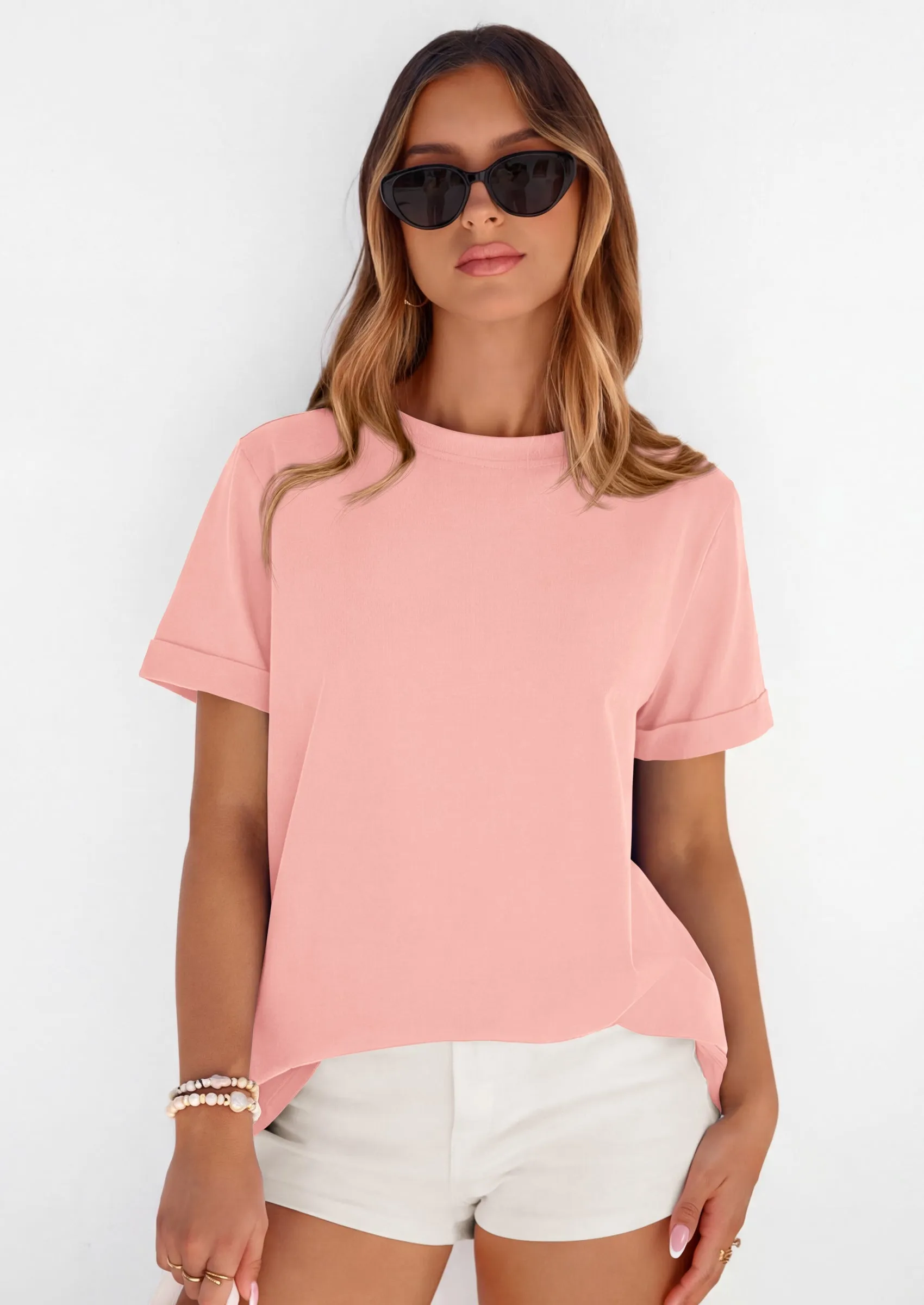 PRETTYGARDEN Womens Summer Tops Spring Casual Rolled Short Sleeve Basic Tees Crew Neck Work Shirts Fashion Clothing sold by PrettyGarden product image thumbnail 4