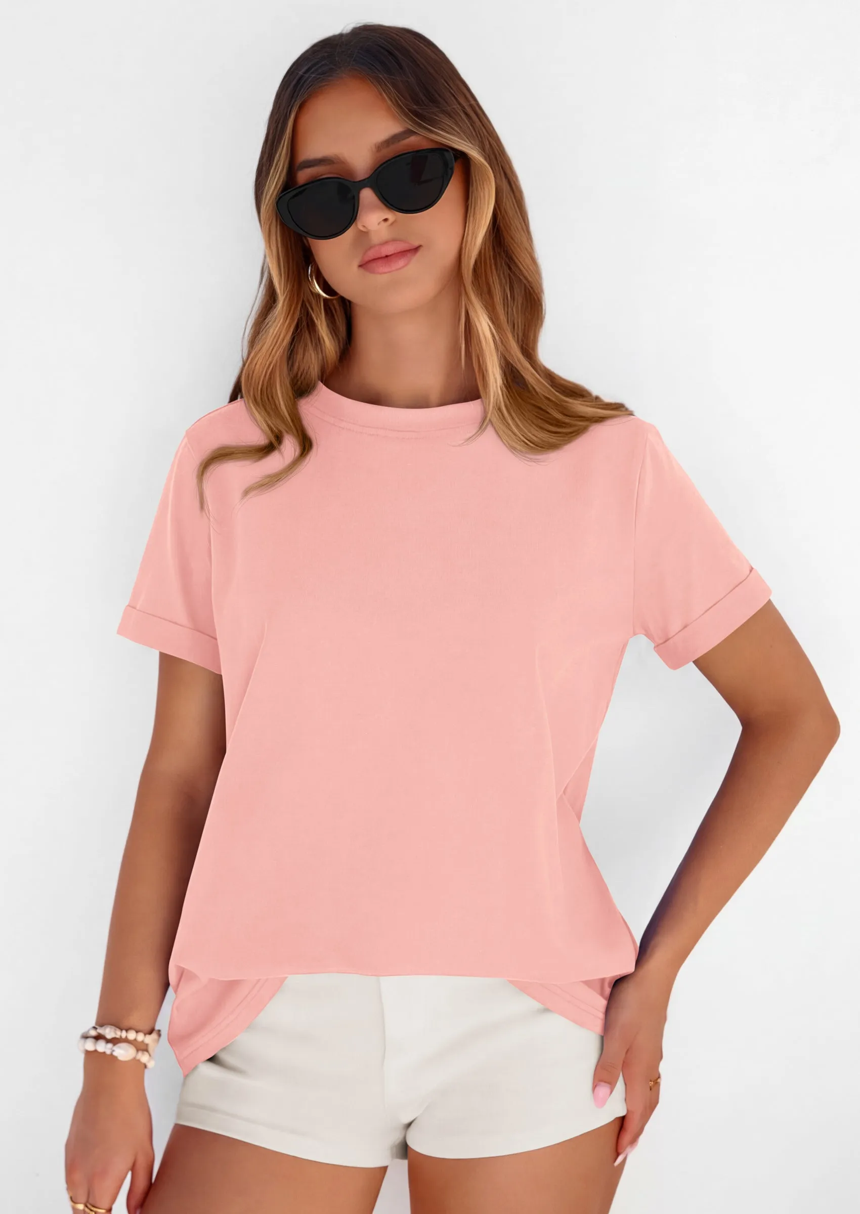 PRETTYGARDEN Womens Summer Tops Spring Casual Rolled Short Sleeve Basic Tees Crew Neck Work Shirts Fashion Clothing sold by PrettyGarden