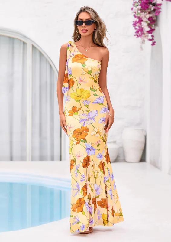 PRETTYGARDEN Womens Summer One Shoulder Maxi Dress Floral Sleeveless Bodycon Mesh Long Formal Wedding Guest Dresses made by PrettyGarden