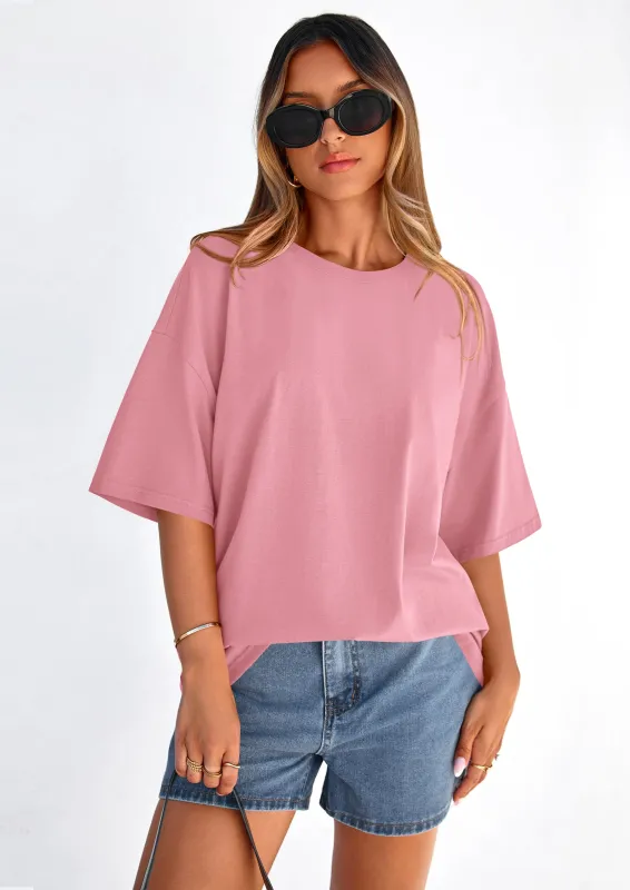 PRETTYGARDEN Women's Spring Going Out Tops Casual Short Sleeve Crewneck Loose Fit Basic Cute Tee Shirts Summer Outfits made by PrettyGarden