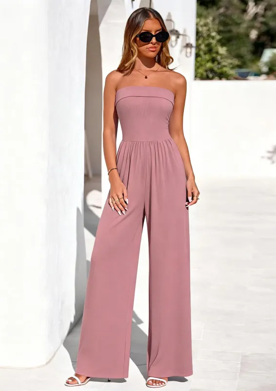 PRETTYGARDEN Tube Jumpsuits for Women Dressy Casual Off Shoulder Wide Leg Rompers Jumper One Piece Vacation Summer Outfits made by PrettyGarden