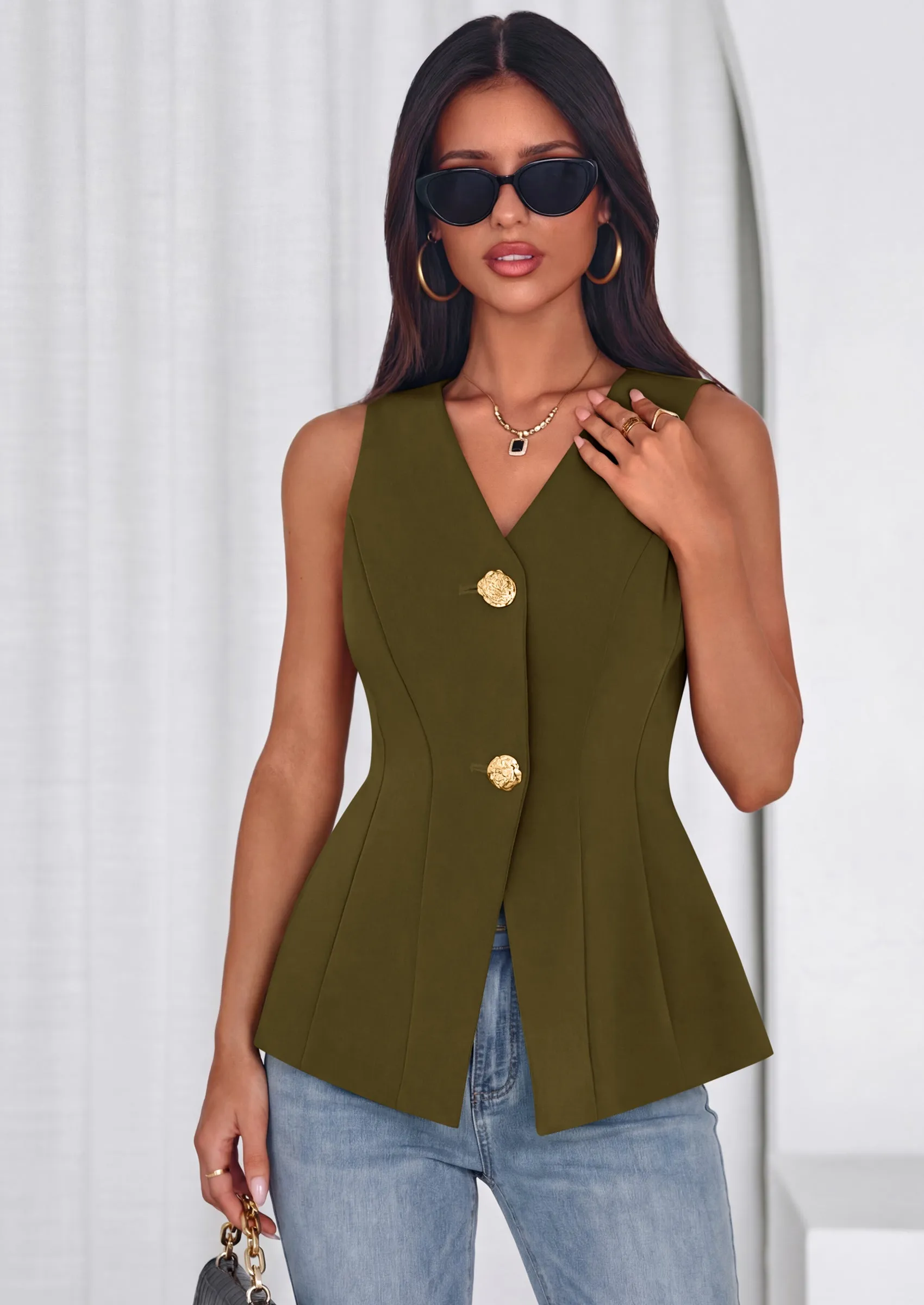 PRETTYGARDEN Womens Summer Sleeveless Blazer Vest Tops Trendy V Neck Button Down Business Casual Suit Vests Waistcoat sold by PrettyGarden product image thumbnail 2