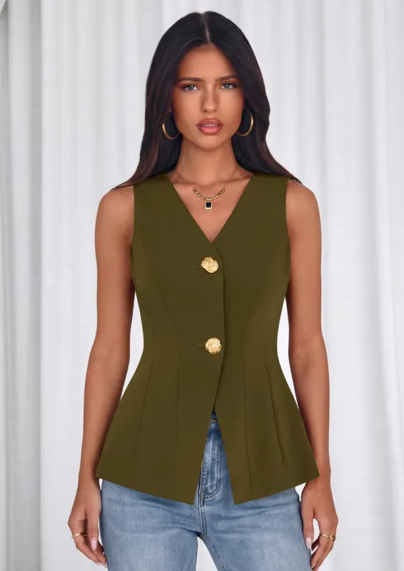 PRETTYGARDEN Womens Summer Sleeveless Blazer Vest Tops Trendy V Neck Button Down Business Casual Suit Vests Waistcoat made by PrettyGarden