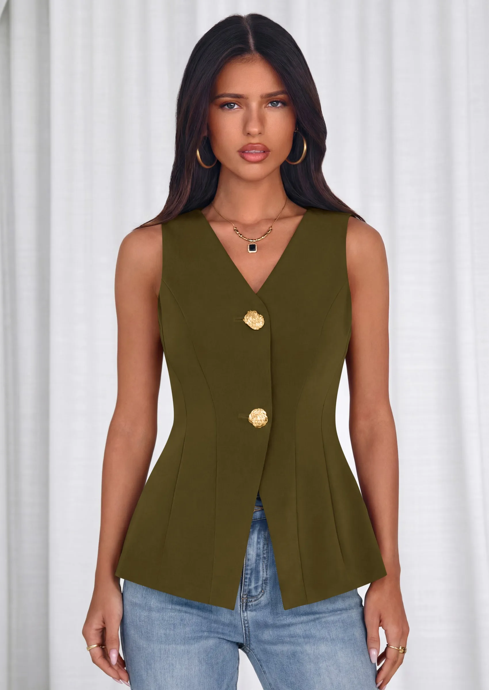 PRETTYGARDEN Womens Summer Sleeveless Blazer Vest Tops Trendy V Neck Button Down Business Casual Suit Vests Waistcoat sold by PrettyGarden