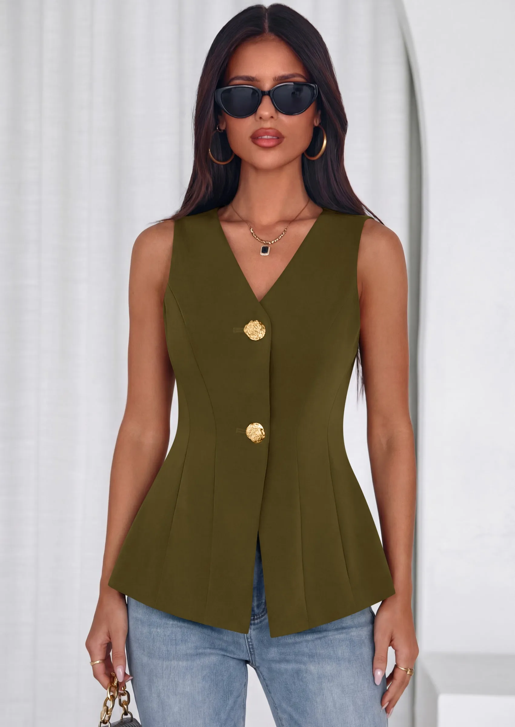 PRETTYGARDEN Womens Summer Sleeveless Blazer Vest Tops Trendy V Neck Button Down Business Casual Suit Vests Waistcoat sold by PrettyGarden product image thumbnail 4