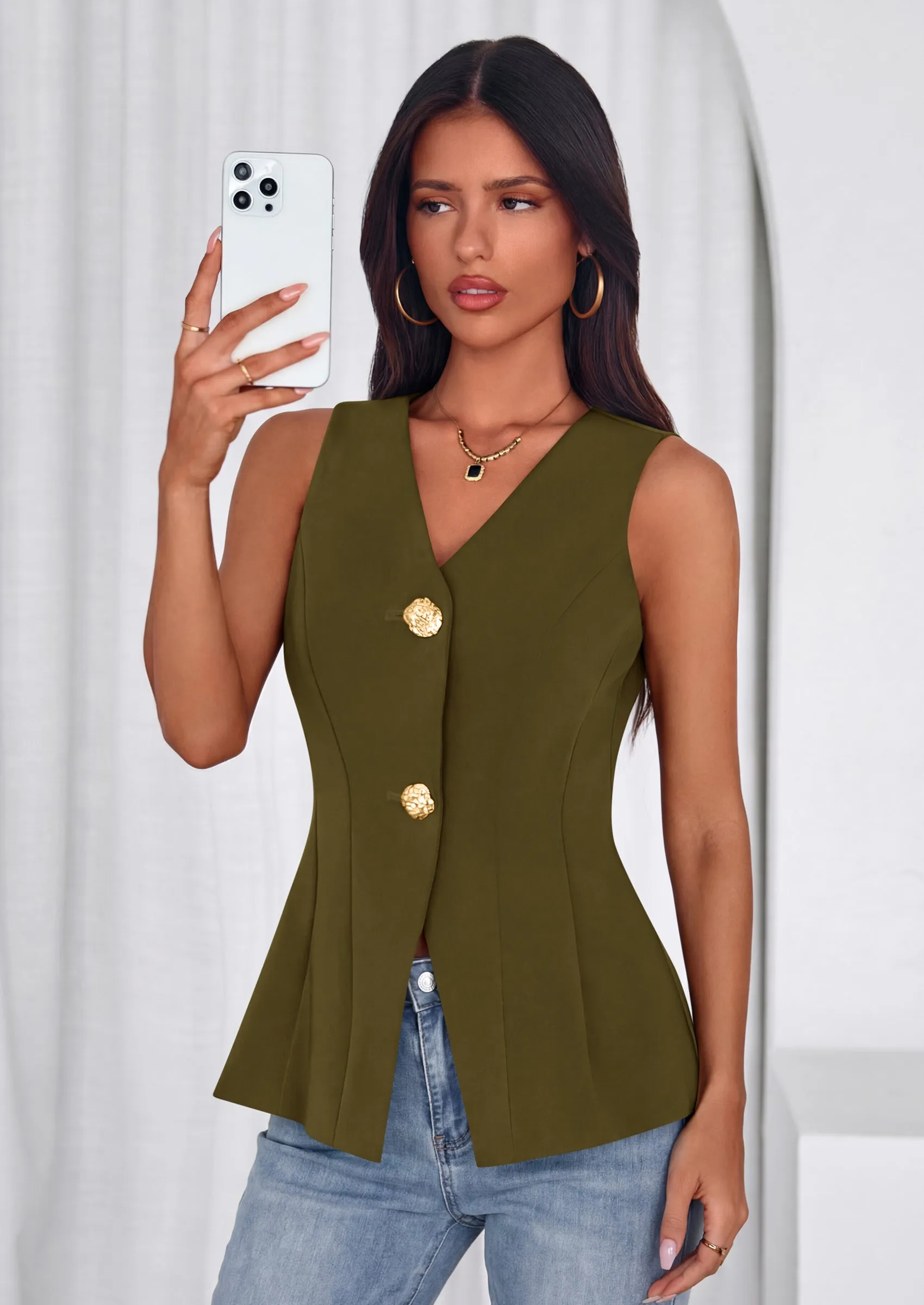 PRETTYGARDEN Womens Summer Sleeveless Blazer Vest Tops Trendy V Neck Button Down Business Casual Suit Vests Waistcoat sold by PrettyGarden product image thumbnail 3