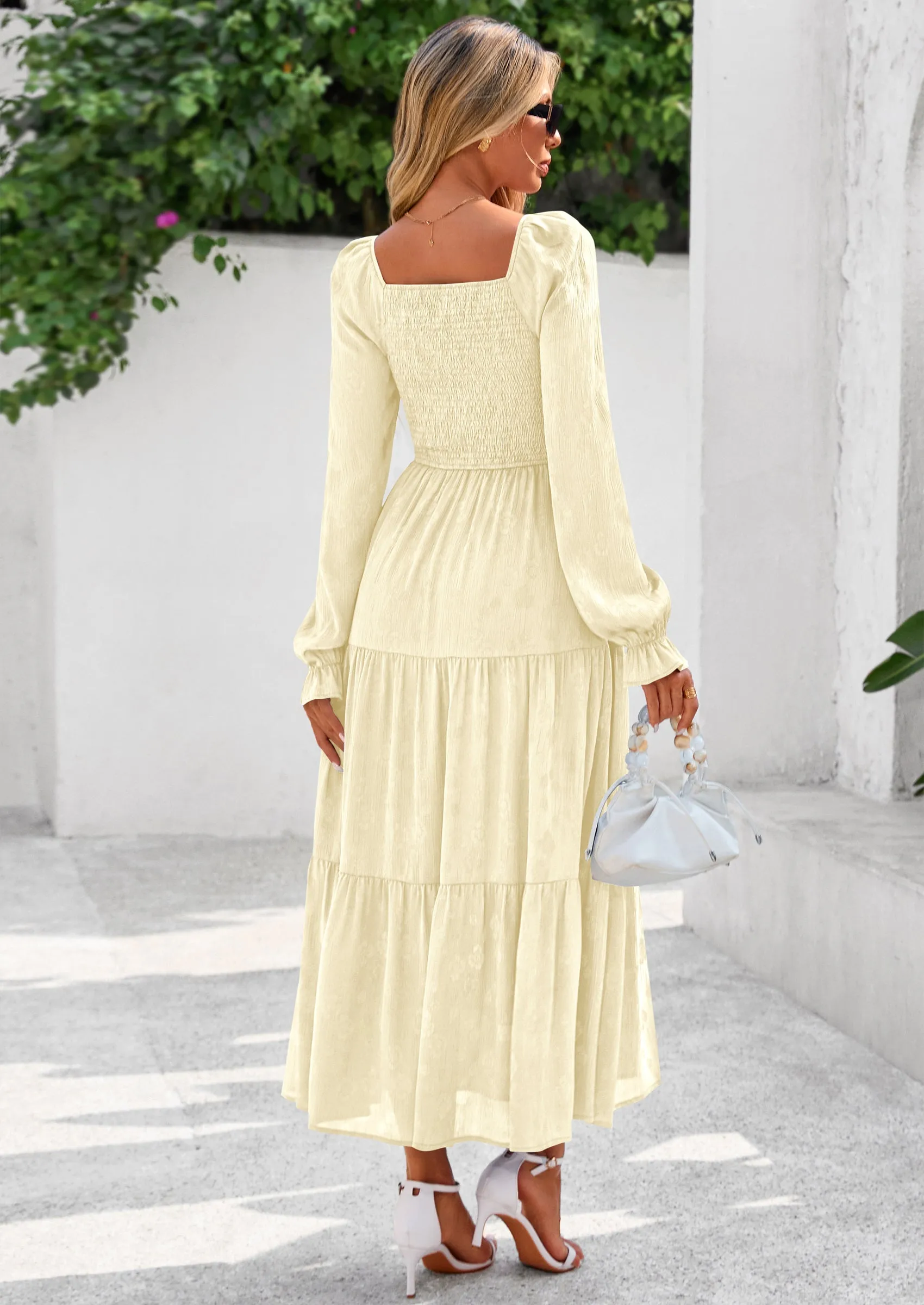 PRETTYGARDEN Fall Wedding Guest Dresses for Women Floral Long Sleeve Smocked Tiered Elegant Long Flowy Boho Dress sold by PrettyGarden product image thumbnail 2