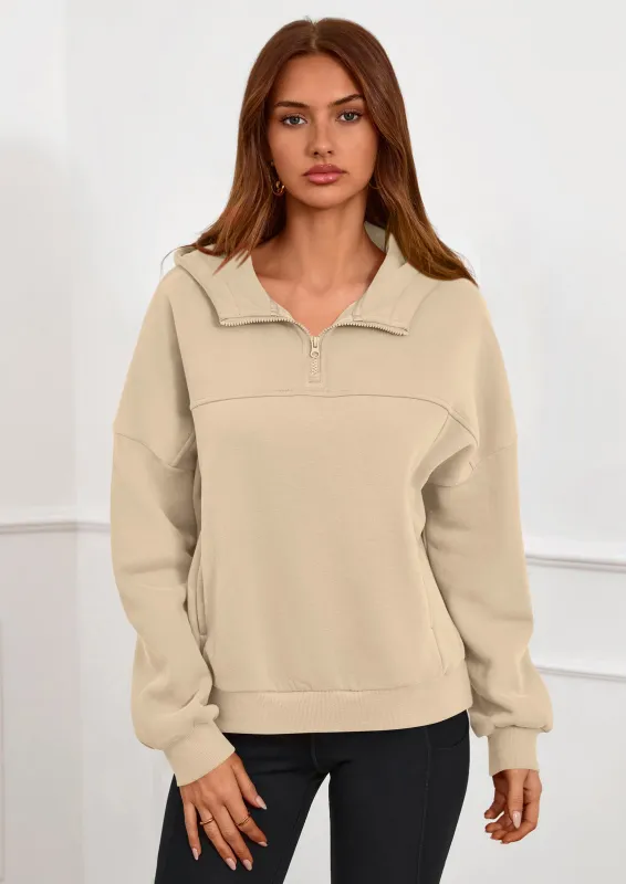 PRETTYGARDEN Womens Hoodies Cropped Fleece Sweatshirts Fall Fashion Quarter Zip Pullover Long Sleeve Tops Winter Clothes made by PrettyGarden