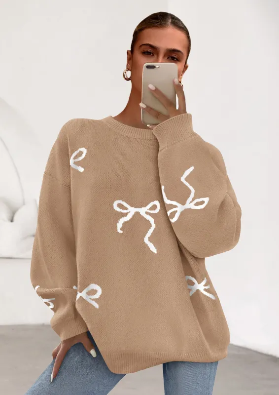 PRETTYGARDEN Fall Long Sleeve Pullover Sweaters for Women Trendy Crewneck Casual Cute Bow Chunky Knit Oversized Sweater made by PrettyGarden