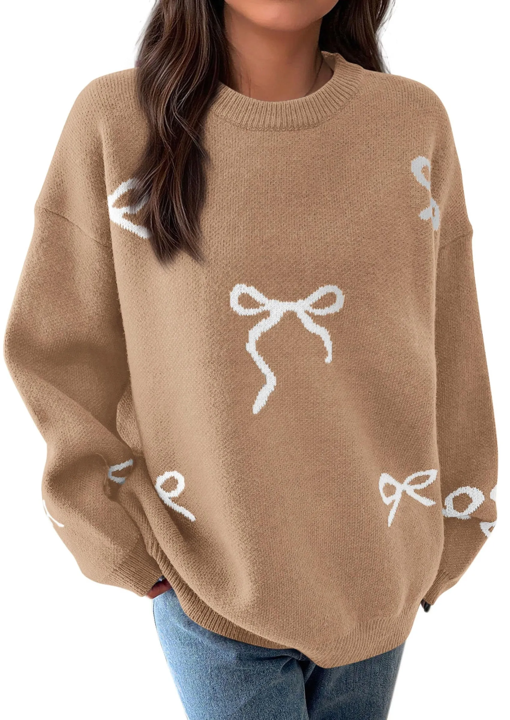 PRETTYGARDEN Fall Long Sleeve Pullover Sweaters for Women Trendy Crewneck Casual Cute Bow Chunky Knit Oversized Sweater sold by PrettyGarden product image thumbnail 5