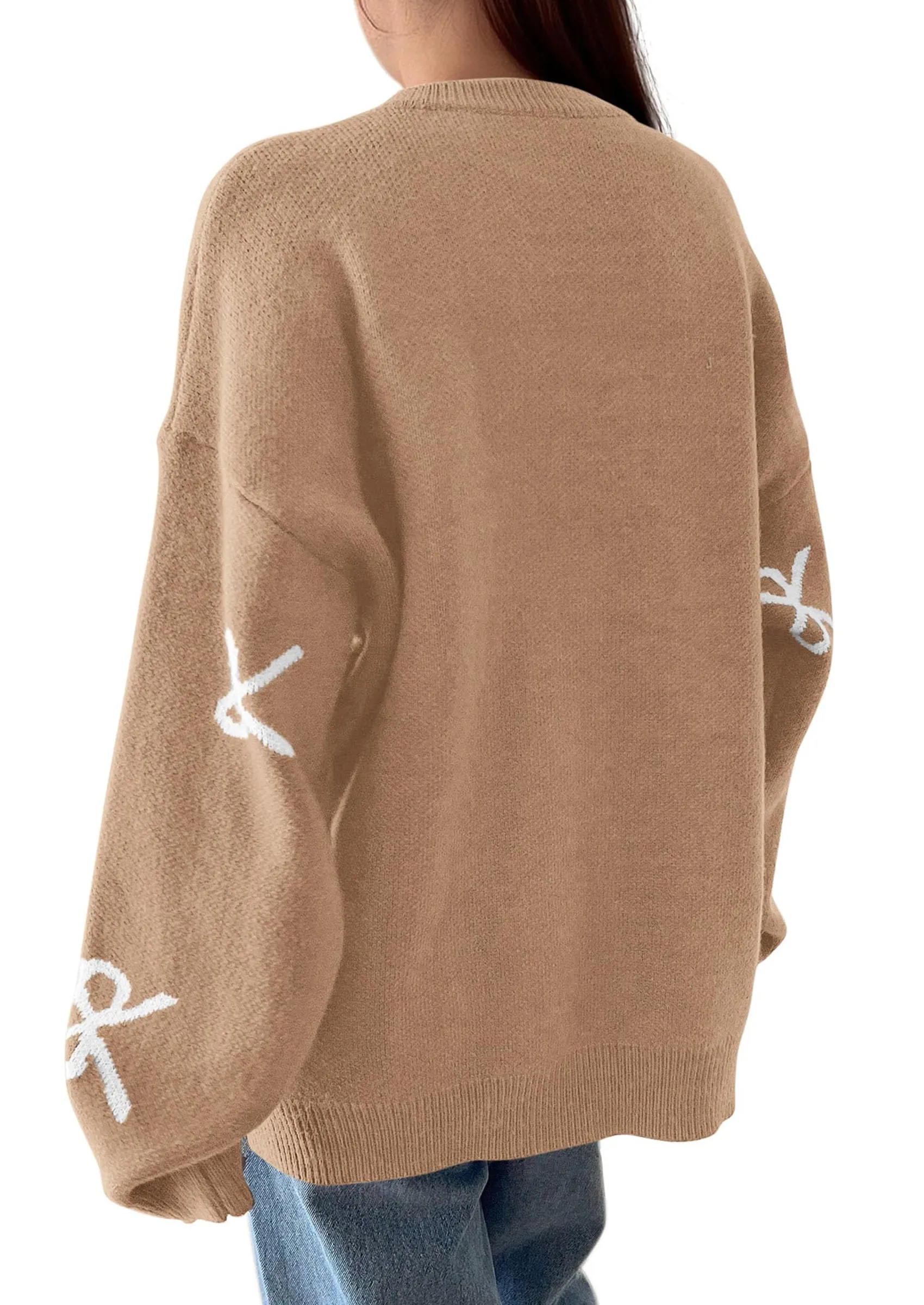 PRETTYGARDEN Fall Long Sleeve Pullover Sweaters for Women Trendy Crewneck Casual Cute Bow Chunky Knit Oversized Sweater sold by PrettyGarden product image thumbnail 2