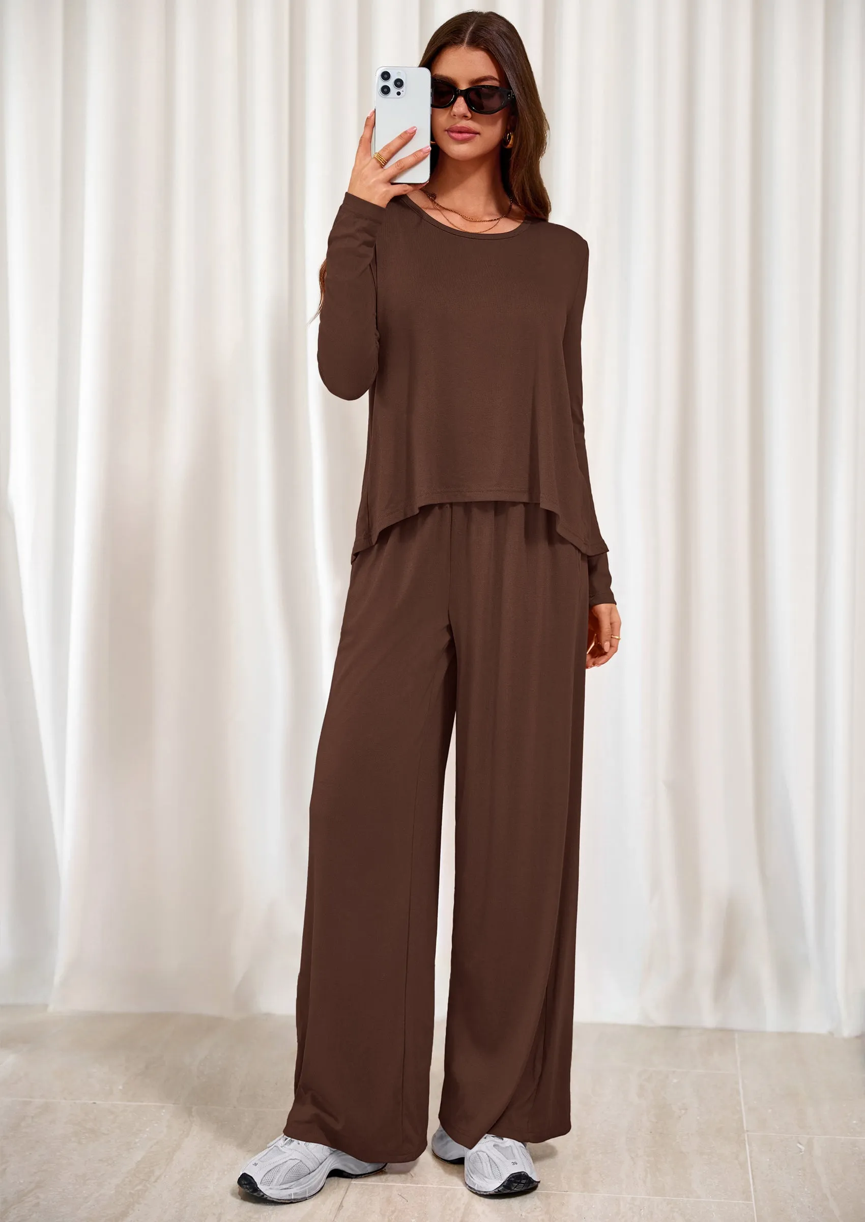 PRETTYGARDEN Women's 2 Piece Fall Sets Casual Long Sleeve Shirts Wide Leg Pants Lounge Travel Outfits Fashion Clothing sold by PrettyGarden product image thumbnail 3