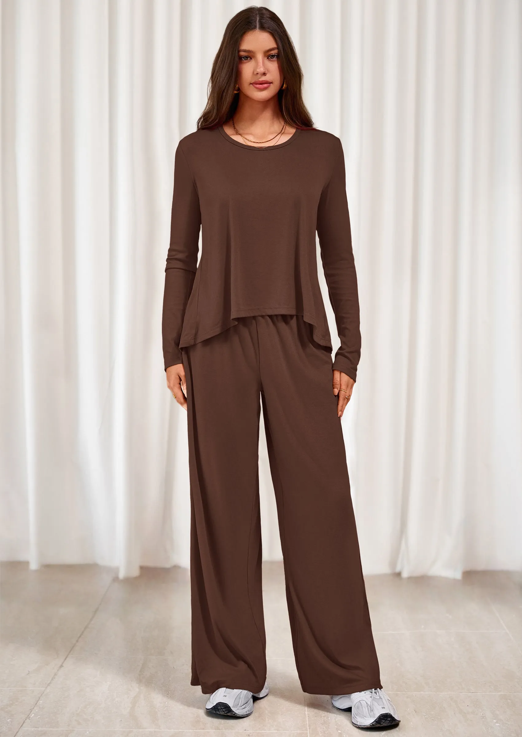 PRETTYGARDEN Women's 2 Piece Fall Sets Casual Long Sleeve Shirts Wide Leg Pants Lounge Travel Outfits Fashion Clothing sold by PrettyGarden product image thumbnail 4