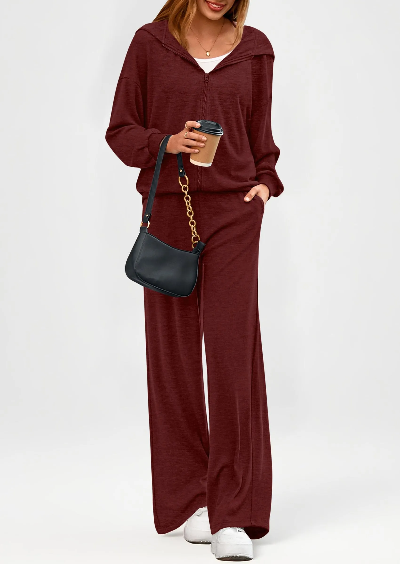 PRETTYGARDEN Women's 2 Piece Fall Lounge Sets Zip Up Hoodie Wide Leg Pants Tracksuit Matching Travel Outfits Clothes sold by PrettyGarden product image thumbnail 5