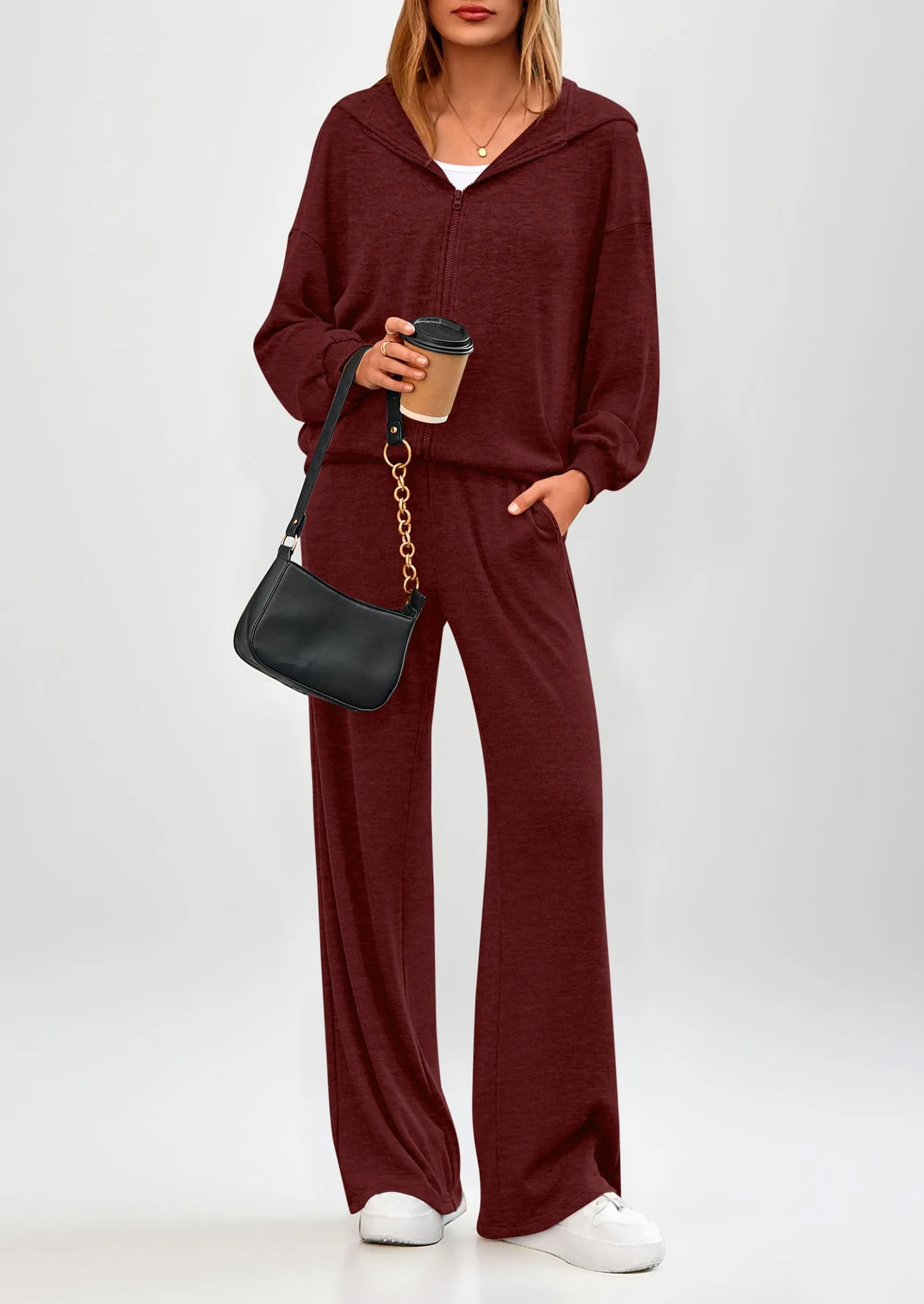PRETTYGARDEN Women's 2 Piece Fall Lounge Sets Zip Up Hoodie Wide Leg Pants Tracksuit Matching Travel Outfits Clothes sold by PrettyGarden product image thumbnail 3