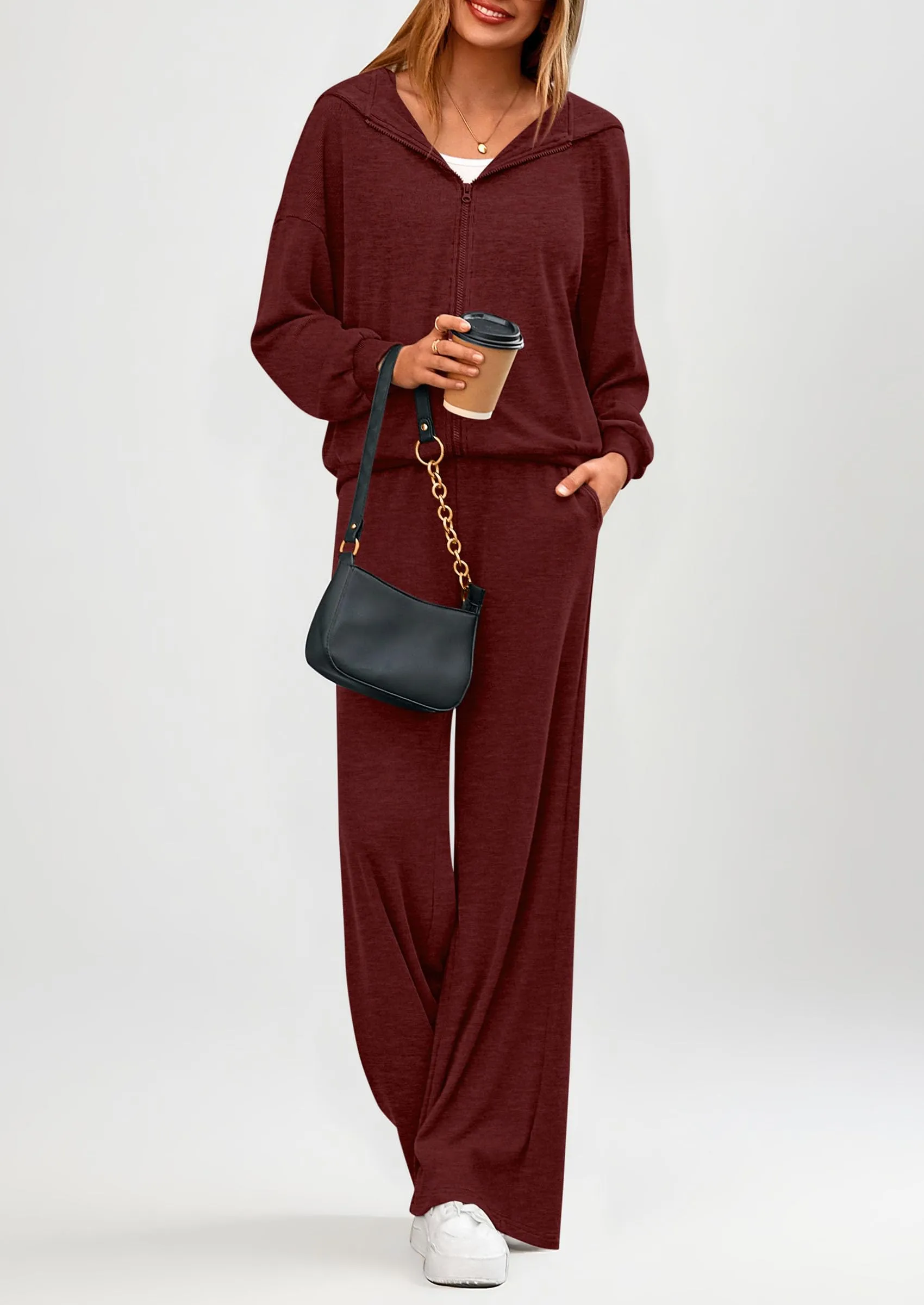 PRETTYGARDEN Women's 2 Piece Fall Lounge Sets Zip Up Hoodie Wide Leg Pants Tracksuit Matching Travel Outfits Clothes sold by PrettyGarden product image thumbnail 4