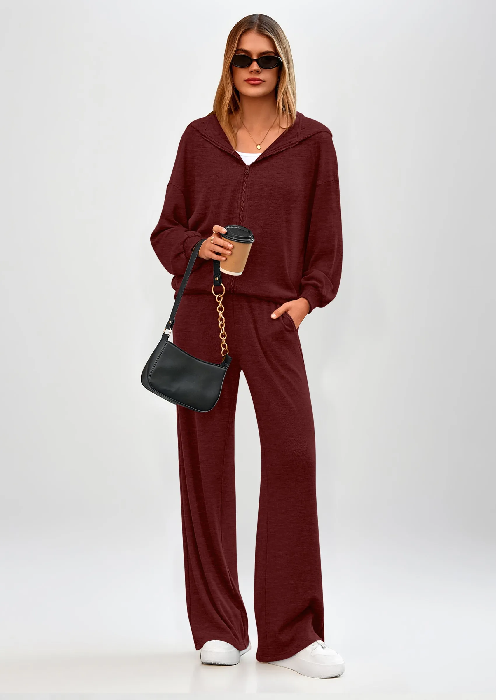 PRETTYGARDEN Women's 2 Piece Fall Lounge Sets Zip Up Hoodie Wide Leg Pants Tracksuit Matching Travel Outfits Clothes sold by PrettyGarden