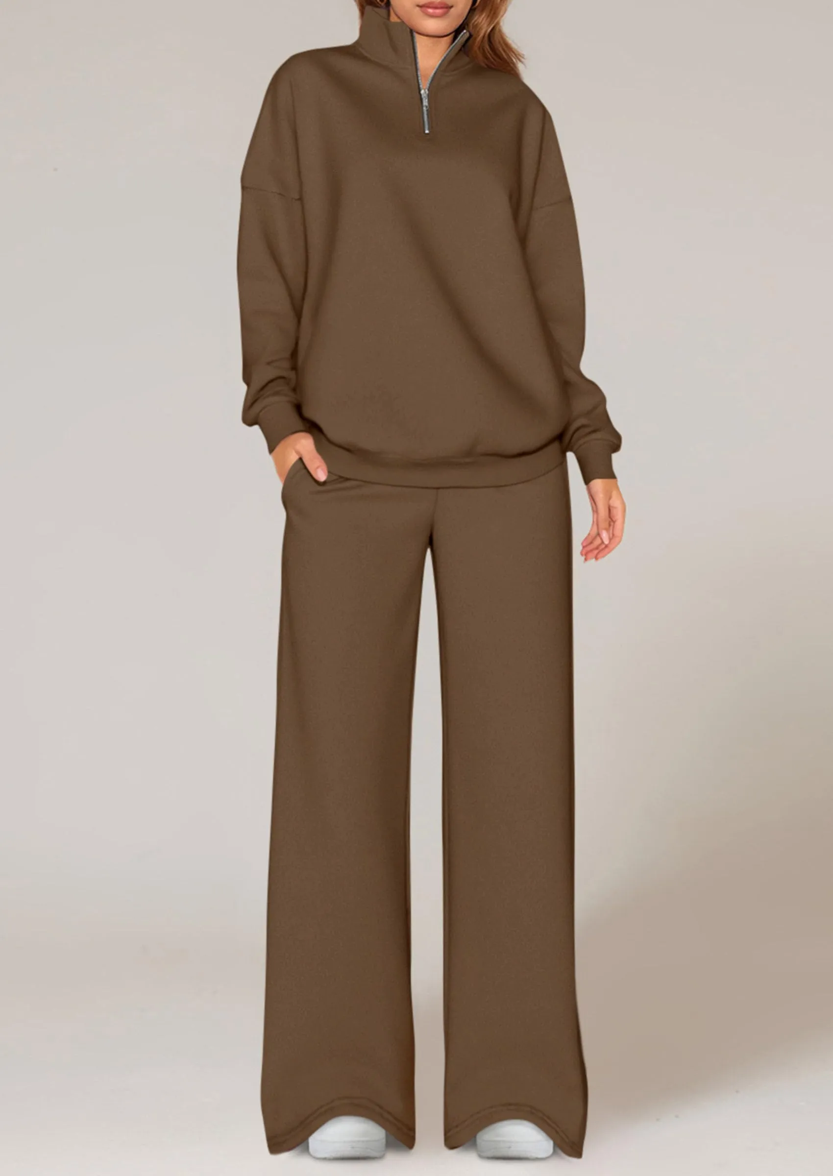 PRETTYGARDEN Womens Casual Two Piece Sets Fall Outfits Quarter Zip Sweatshirts Straight Leg Pants Sweatsuits Tracksuit sold by PrettyGarden product image thumbnail 2