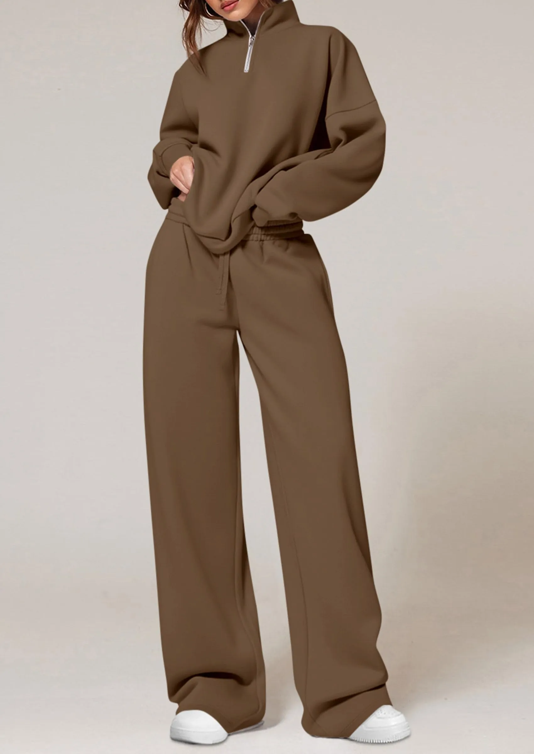 PRETTYGARDEN Womens Casual Two Piece Sets Fall Outfits Quarter Zip Sweatshirts Straight Leg Pants Sweatsuits Tracksuit sold by PrettyGarden product image thumbnail 4