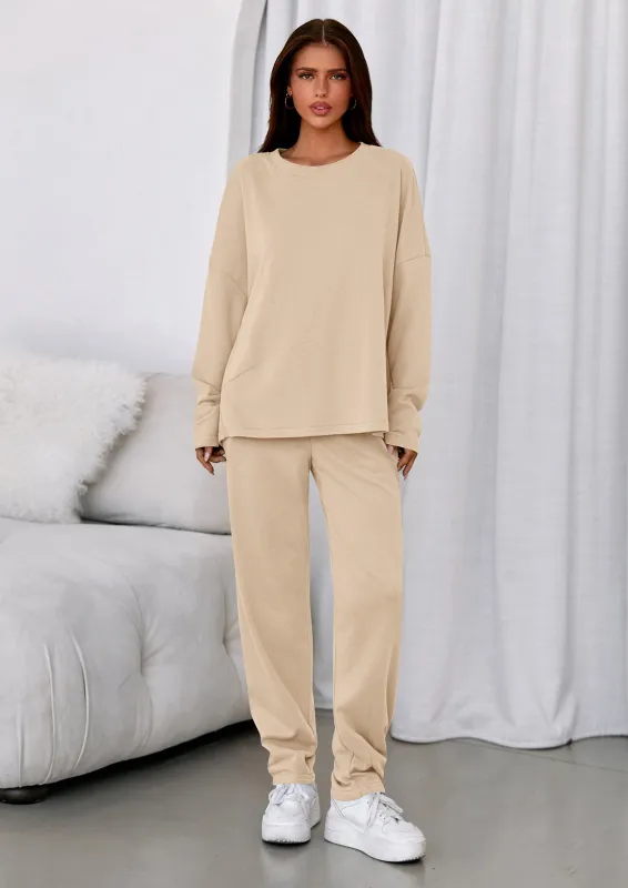 PRETTYGARDEN Womens 2 Piece Matching Lounge Sets Fall Long Sleeve Boatneck Sweatsuit Drawstring Sweatpants Pockets made by PrettyGarden