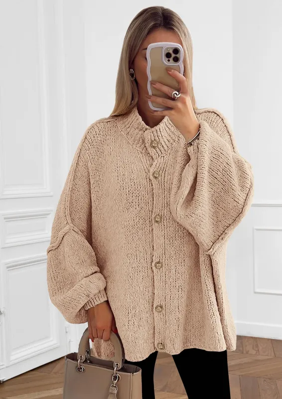 PRETTYGARDEN Women's Winter Button Down Cardigan Sweaters Mock Neck Lantern Long Sleeve Chunky Knit Jacket Trendy Outerwear made by PrettyGarden