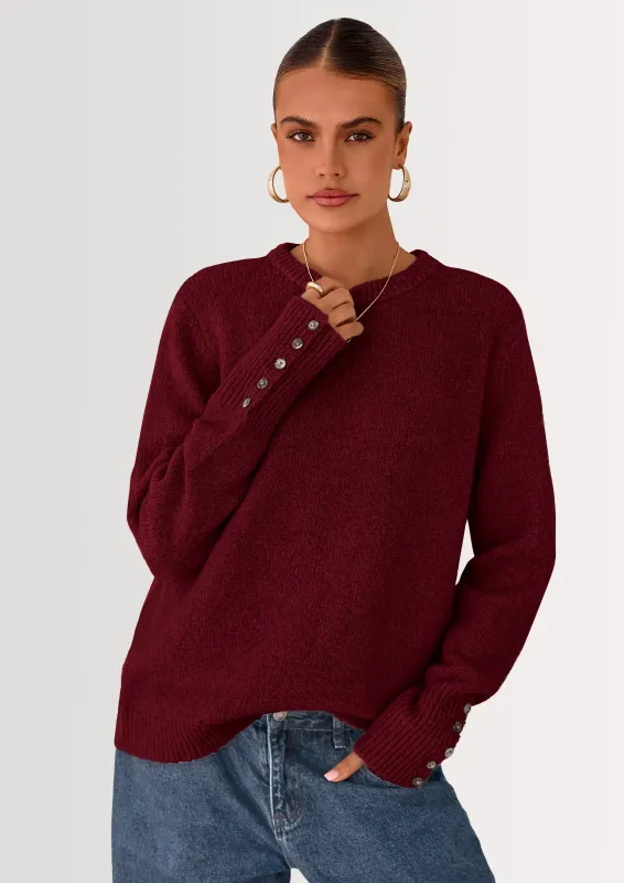 PRETTYGARDEN Womens Sweaters Fall Fashion Casual Crewneck Pullover Button Long Sleeve Cute Knit Tops Winter Clothes made by PrettyGarden